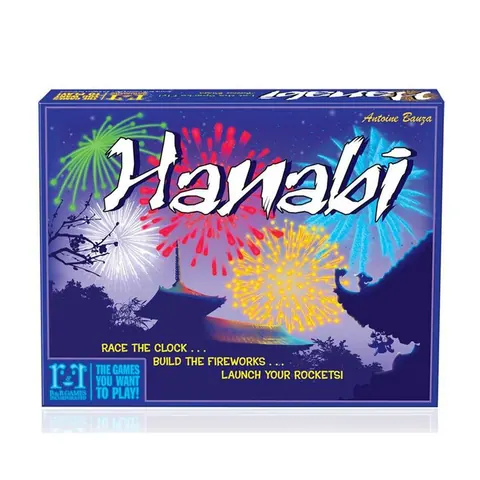 Hanabi box: colourful fireworks bursting over a dark blue night sky